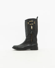 Load image into Gallery viewer, TORY BURCH x Black Pebble Leather Biker Boots (7-7.5)