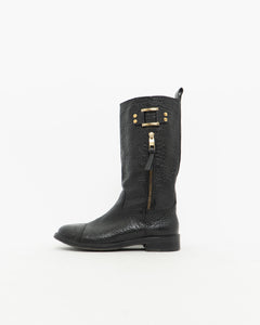 TORY BURCH x Black Pebble Leather Biker Boots (7-7.5)