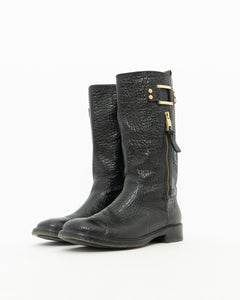 TORY BURCH x Black Pebble Leather Biker Boots (7-7.5)