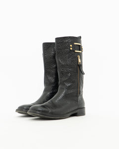 TORY BURCH x Black Pebble Leather Biker Boots (7-7.5)