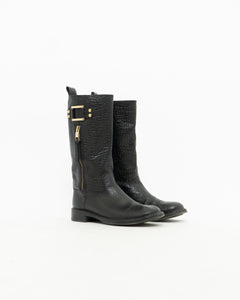 TORY BURCH x Black Pebble Leather Biker Boots (7-7.5)