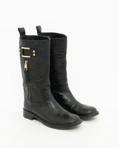 TORY BURCH x Black Pebble Leather Biker Boots (7-7.5)