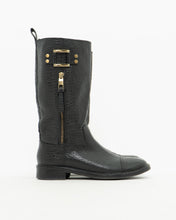 Load image into Gallery viewer, TORY BURCH x Black Pebble Leather Biker Boots (7-7.5)