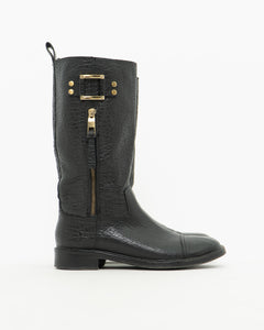 TORY BURCH x Black Pebble Leather Biker Boots (7-7.5)