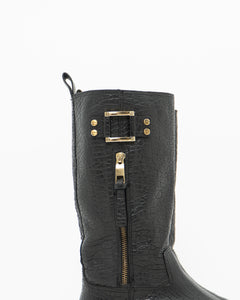 TORY BURCH x Black Pebble Leather Biker Boots (7-7.5)