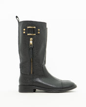 Load image into Gallery viewer, TORY BURCH x Black Pebble Leather Biker Boots (7-7.5)