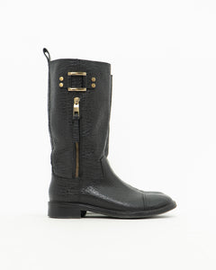 TORY BURCH x Black Pebble Leather Biker Boots (7-7.5)