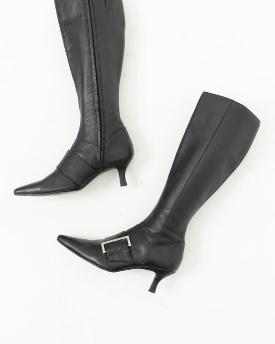 CHINESE LAUNDRY x Black Buckled Tall Leather Boots (6)