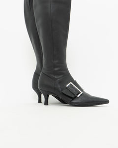 CHINESE LAUNDRY x Black Buckled Tall Leather Boots (6)