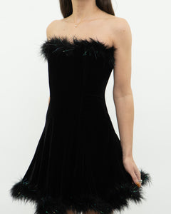 Vintage x Fur Trimmed Tube Dress (M)