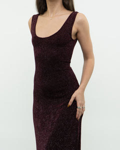 Vintage x Burgundy Glitter Bodycon Dress (S)