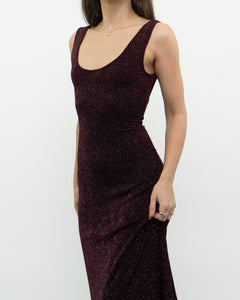 Vintage x Burgundy Glitter Bodycon Dress (S)