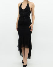 Load image into Gallery viewer, Vintage x Black Rhinestone Halter Dress (XS, S)