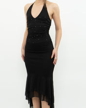 Load image into Gallery viewer, Vintage x Black Rhinestone Halter Dress (XS, S)