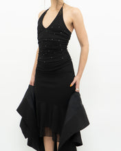 Load image into Gallery viewer, Vintage x Black Rhinestone Halter Dress (XS, S)