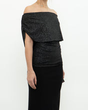 Load image into Gallery viewer, Vintage x Made in Canada x Shimmer Off-Shoulder Black Ruffle Top (XS, S)