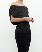 Load image into Gallery viewer, Vintage x Made in Canada x Shimmer Off-Shoulder Black Ruffle Top (XS, S)