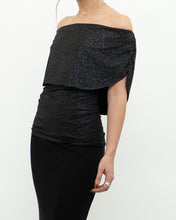 Load image into Gallery viewer, Vintage x Made in Canada x Shimmer Off-Shoulder Black Ruffle Top (XS, S)