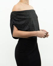 Load image into Gallery viewer, Vintage x Made in Canada x Shimmer Off-Shoulder Black Ruffle Top (XS, S)