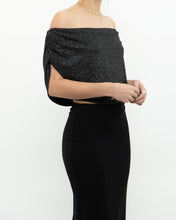 Load image into Gallery viewer, Vintage x Made in Canada x Shimmer Off-Shoulder Black Ruffle Top (XS, S)