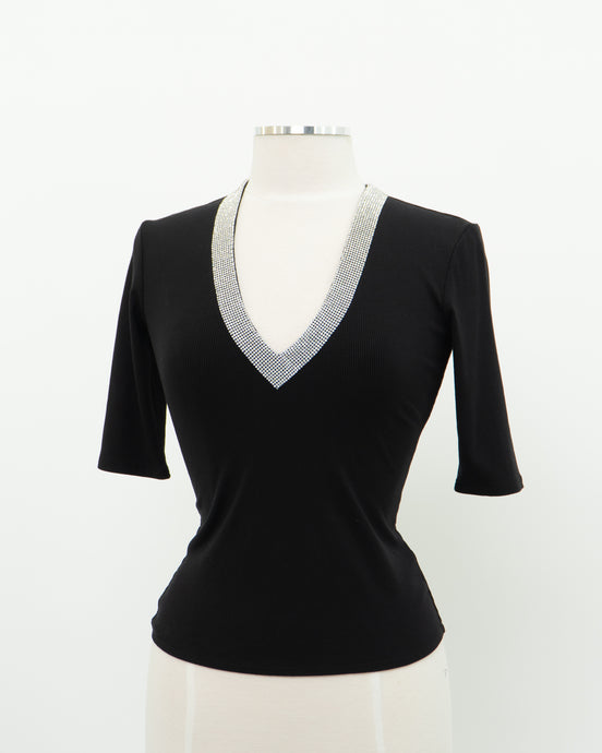 Modern x Black Rhinestone Collar Top (S, M)