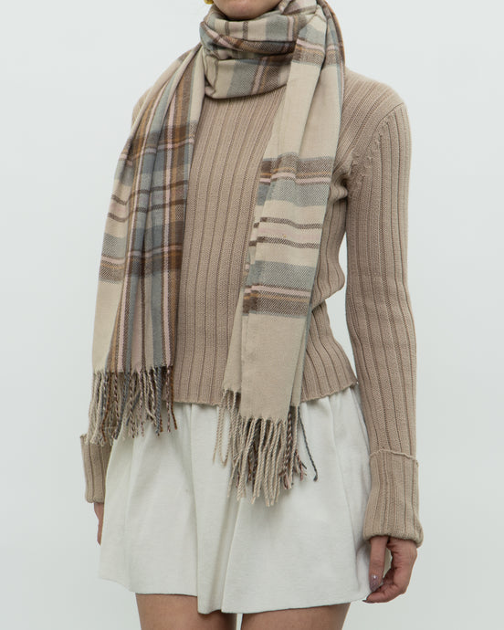 Modern x Cashmere-blend Soft Beige Plaid Scarf