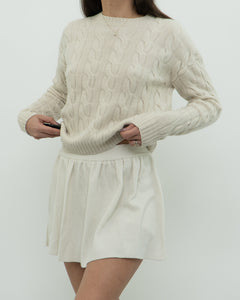 BABATON x Cream Cable Knit Merino Wool Cropped Sweater (XXS-S)