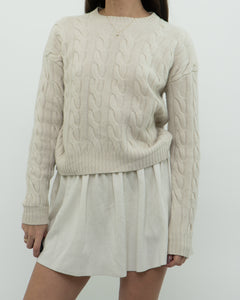 BABATON x Cream Cable Knit Merino Wool Cropped Sweater (XXS-S)