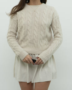 BABATON x Cream Cable Knit Merino Wool Cropped Sweater (XXS-S)