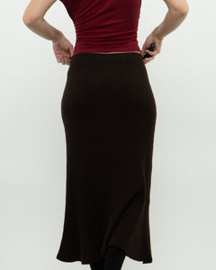 Vintage x Made in Turkey x Brown Knit Ribbed Midi Skirt (M, L)