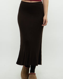 Vintage x Made in Turkey x Brown Knit Ribbed Midi Skirt (M, L)