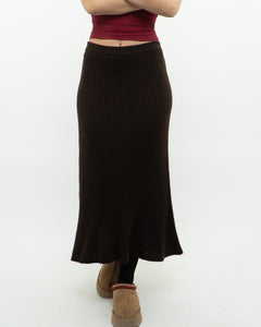 Vintage x Made in Turkey x Brown Knit Ribbed Midi Skirt (M, L)