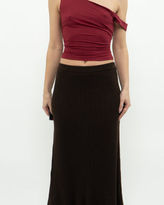 Vintage x Made in Turkey x Brown Knit Ribbed Midi Skirt (M, L)