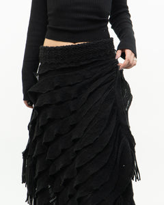 Vintage x Black Knit Scarf Skirt Skirt (S, M)