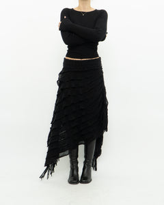 Vintage x Black Knit Scarf Skirt Skirt (S, M)