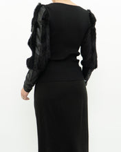 Load image into Gallery viewer, Vintage x Black Ribbed Faux Fur Cotton-Blend Long Sleeve (XS-M)