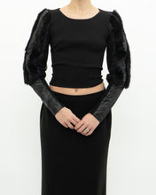 Load image into Gallery viewer, Vintage x Black Ribbed Faux Fur Cotton-Blend Long Sleeve (XS-M)