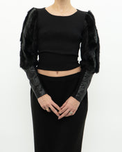 Load image into Gallery viewer, Vintage x Black Ribbed Faux Fur Cotton-Blend Long Sleeve (XS-M)