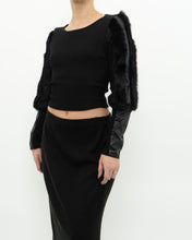 Load image into Gallery viewer, Vintage x Black Ribbed Faux Fur Cotton-Blend Long Sleeve (XS-M)