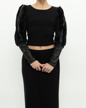 Load image into Gallery viewer, Vintage x Black Ribbed Faux Fur Cotton-Blend Long Sleeve (XS-M)