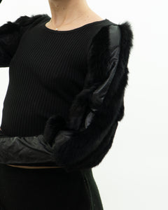 Vintage x Black Ribbed Faux Fur Cotton-Blend Long Sleeve (XS-M)