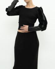 Load image into Gallery viewer, Vintage x Black Ribbed Faux Fur Cotton-Blend Long Sleeve (XS-M)