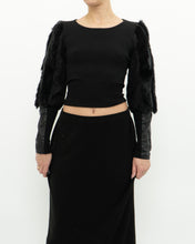 Load image into Gallery viewer, Vintage x Black Ribbed Faux Fur Cotton-Blend Long Sleeve (XS-M)