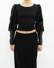 Load image into Gallery viewer, Vintage x Black Ribbed Faux Fur Cotton-Blend Long Sleeve (XS-M)