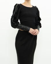 Load image into Gallery viewer, Vintage x Black Ribbed Faux Fur Cotton-Blend Long Sleeve (XS-M)