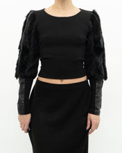 Load image into Gallery viewer, Vintage x Black Ribbed Faux Fur Cotton-Blend Long Sleeve (XS-M)