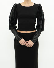 Load image into Gallery viewer, Vintage x Black Ribbed Faux Fur Cotton-Blend Long Sleeve (XS-M)