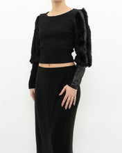 Load image into Gallery viewer, Vintage x Black Ribbed Faux Fur Cotton-Blend Long Sleeve (XS-M)