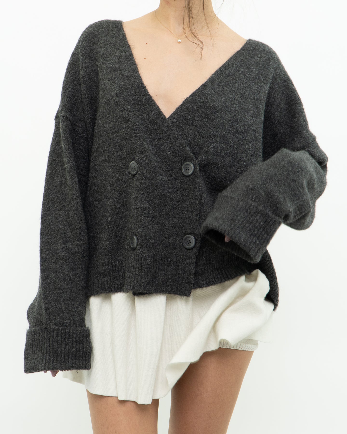 Modern x PIECES Alpaca-blend Grey Knit Cardigan (S-XL)