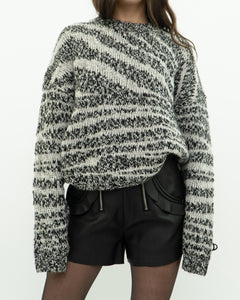 CURRENT ELLIOTT x Black, White Knit Wool-Blend Sweater (XS-L)